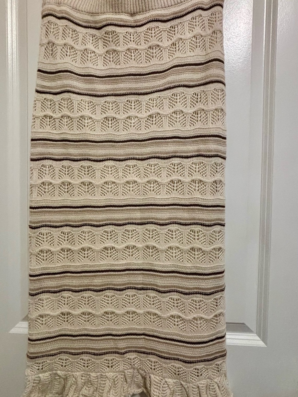 Freshman Cream Maxi Skirt with Brown Stripe Accents